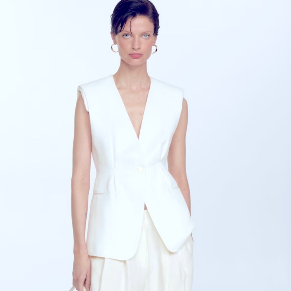 Mango White Sleeveless Blazer Top